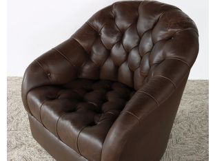 Vintage Tufted Leather Club Chair w/Oak Feet
