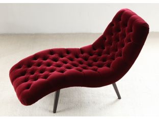 Tufted Armless Chaise in Ruby Velvet with Black Walnut Legs