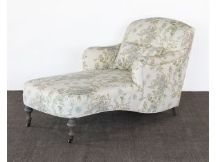 Floral Upholstered Chaise with Turned Legs
