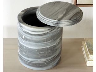 Tall Round Black Marble Box w/ Stepped Lid - Cleared