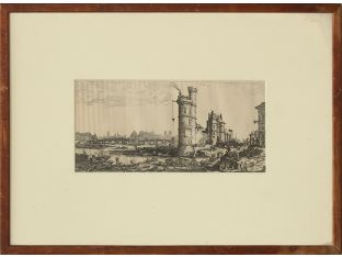 Etching Of Point Neuf In Vintage Frame, 19th Century