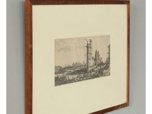 Etching Of Point Neuf In Vintage Frame, 19th Century