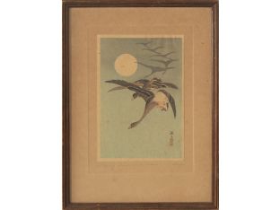 Flying Geese And Moon Woodblock, Ca. 1920 8.5W x 12H