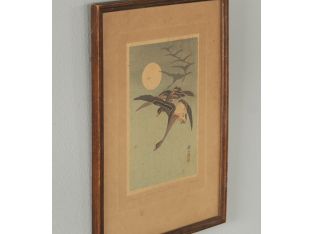 Flying Geese And Moon Woodblock, Ca. 1920 8.5W x 12H