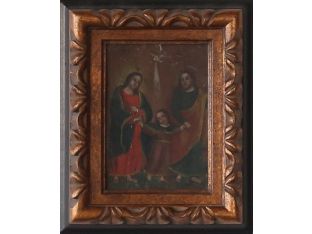 Small Holy Family Portrait, Mexican School, 19th Century 8.25W x 10H