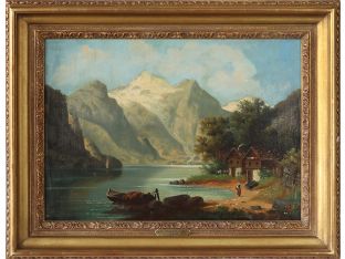 Landscape With Cottage Oil On Canvas- 19th Century 25.5W x 18H