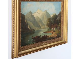 Landscape With Cottage Oil On Canvas- 19th Century 25.5W x 18H