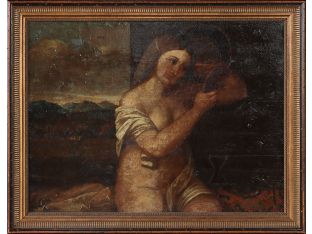 Old Master Oil Painting of Woman and Mirror 37.5W x 29.5H