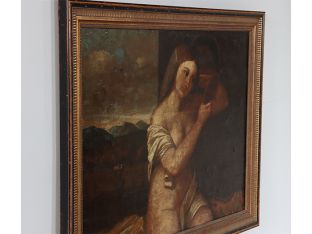 Old Master Oil Painting of Woman and Mirror 37.5W x 29.5H