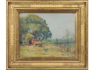 Country Cottage Landscape, Oil on Board, Early 20th Century 20W x 17H