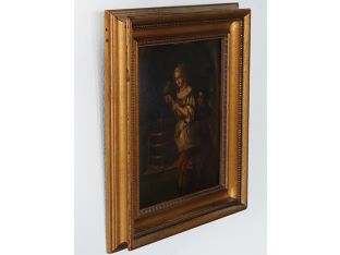 Old Masters Style Painting, Interior Scene, 19th Century 12W x 13.75H