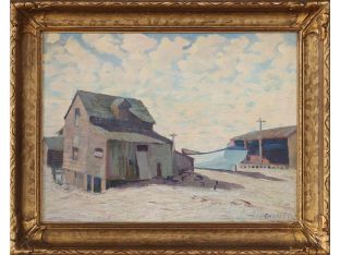 American Impressionist Boat Dock, Early 20th Century 19.75W x 16H