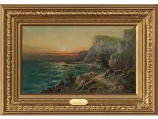 Cliffside Landscape, Oil On Canvas, 19th Century 27W X 19H