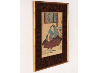 Antique Japanese Woodblock in Gold Bamboo Frame 16W x 20H - Cleared Art