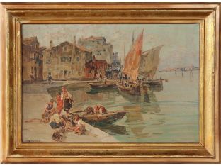 Antique Italian Impressionist Coastal Scene 33W x 24H - Cleared Art