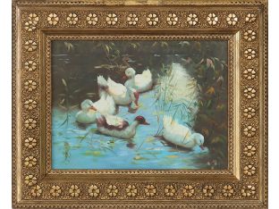Antique American Impressionist Duck Pond 22W x 18H - Cleared Art