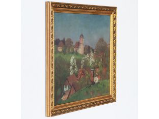 Antique French Impressionist Village Scene C. 1920s 27W x 22H - Cleared Art