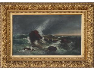 Hudson River School Waves Crashing Seascape 26W x 18H - Cleared Art