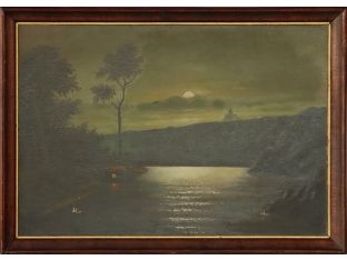 Moonlight Riverscape Oil Painting C. Early 20th Century 25W x 18H - Cleared Art