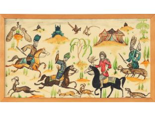 Antique Hand Painted Persian Battle Scene Plaque 16.5W x 9.5H - Cleared Art