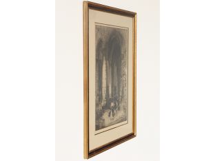 St Etienne du Mont, Paris Etching 19th Century 25.5W x 34.5H - Cleared Art