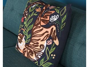 Black Floral Tiger Pillow - Cleared