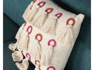 Ivory And Red Tassel Pillow - Cleared