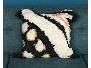 Black And White Tufted Tassel Pillow - Cleared