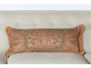 Embroidered Khaki and Copper Pillow - Cleared