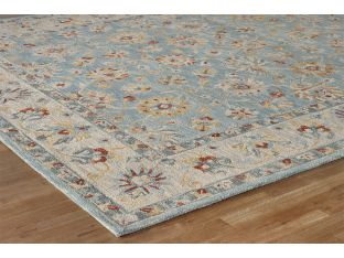9'3" X 13' Blue & Natural Wool Hooked Rug - Cleared