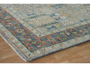 9''3" X 13' Blue on Blue Wool Hooked Rug - Cleared