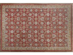 Terracotta & Gold Wool Hooked Rug Cleared 9'3" X 13'