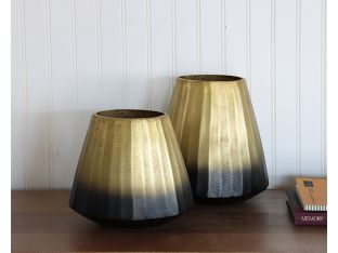 Set Of 2 Cast Gold and Black Ombre Vases-Cleared