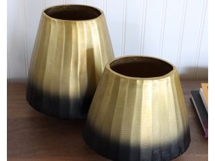 Set Of 2 Cast Gold and Black Ombre Vases-Cleared