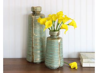 Set Of 2 Cast Gold and Green Vases- Cleared