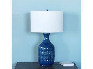 Carved Ocean Blue Ceramic Table Lamp- Cleared