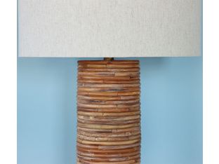 Cylinder Table Lamp With Rattan Strips- Cleared