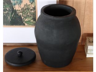 Large Black Reclaimed Wood Jar w/Lid - Cleared 
