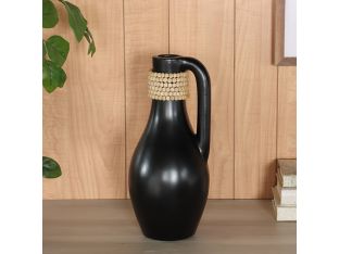 Black Concrete Vessel with Handle & Beaded Neck - Cleared