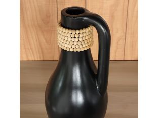 Black Concrete Vessel with Handle & Beaded Neck - Cleared