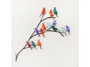 Multicolored Steel Birds on a Branch - Cleared