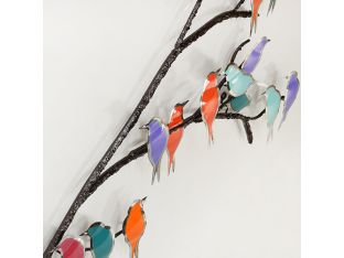 Multicolored Steel Birds on a Branch - Cleared