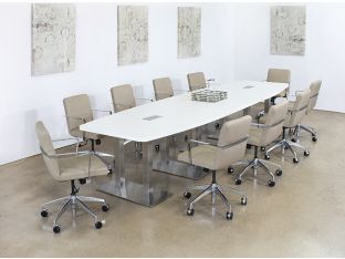 Taupe Leather & Chrome Conference Chair On Casters