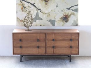 Mid-Century Modern Walnut Console with Square Pattern