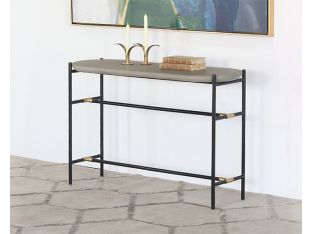Iron Console Table W/Brass Accents & Concrete Top