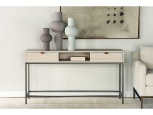 Light Poplar 2 Drawer Console with Leather Pulls