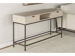 Light Poplar 2 Drawer Console with Leather Pulls