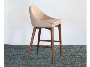 Walnut Counter Stool with Tan Upholstery