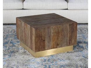 Reclaimed Natural Elm Coffee Table with Polished Brass Base