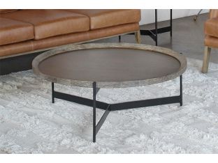 Round Seared Oak Coffee Table with Black Iron Base